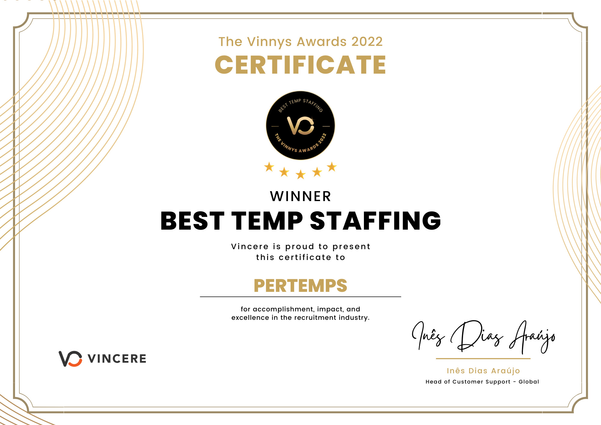 Vinnys UK Best Temp Staffing Winner